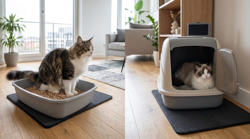 Comparación entre arenero abierto y cerrado con gatos de diferentes personalidades