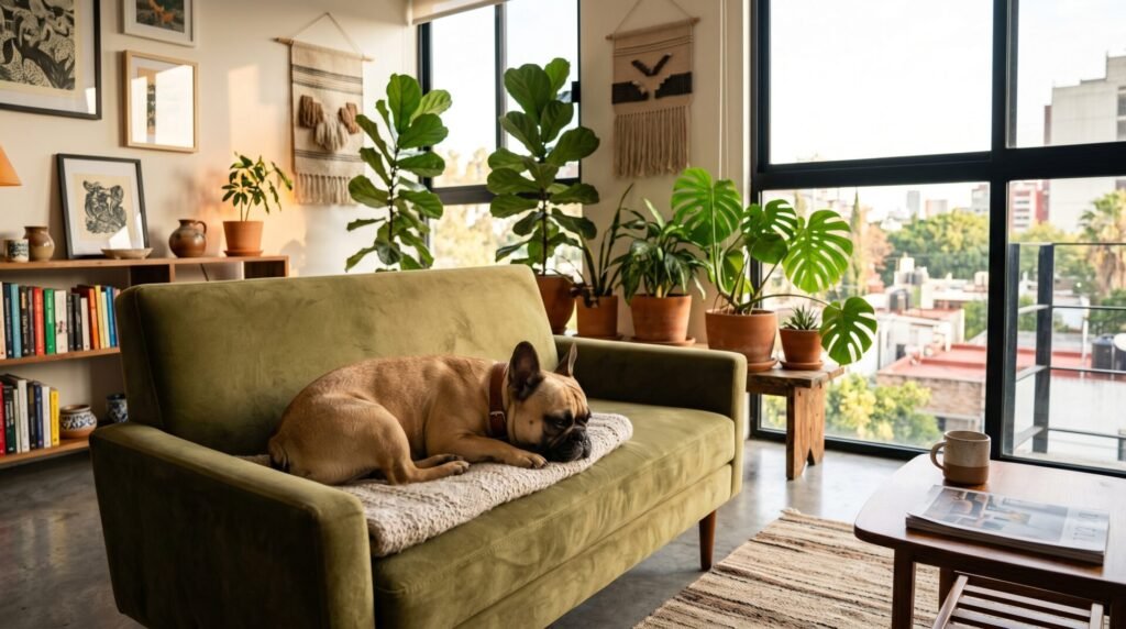 Bulldog Francés descansando en departamento de Ciudad de México