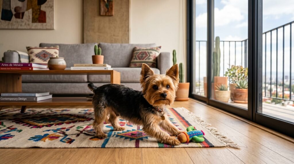 Yorkshire Terrier activo en departamento moderno